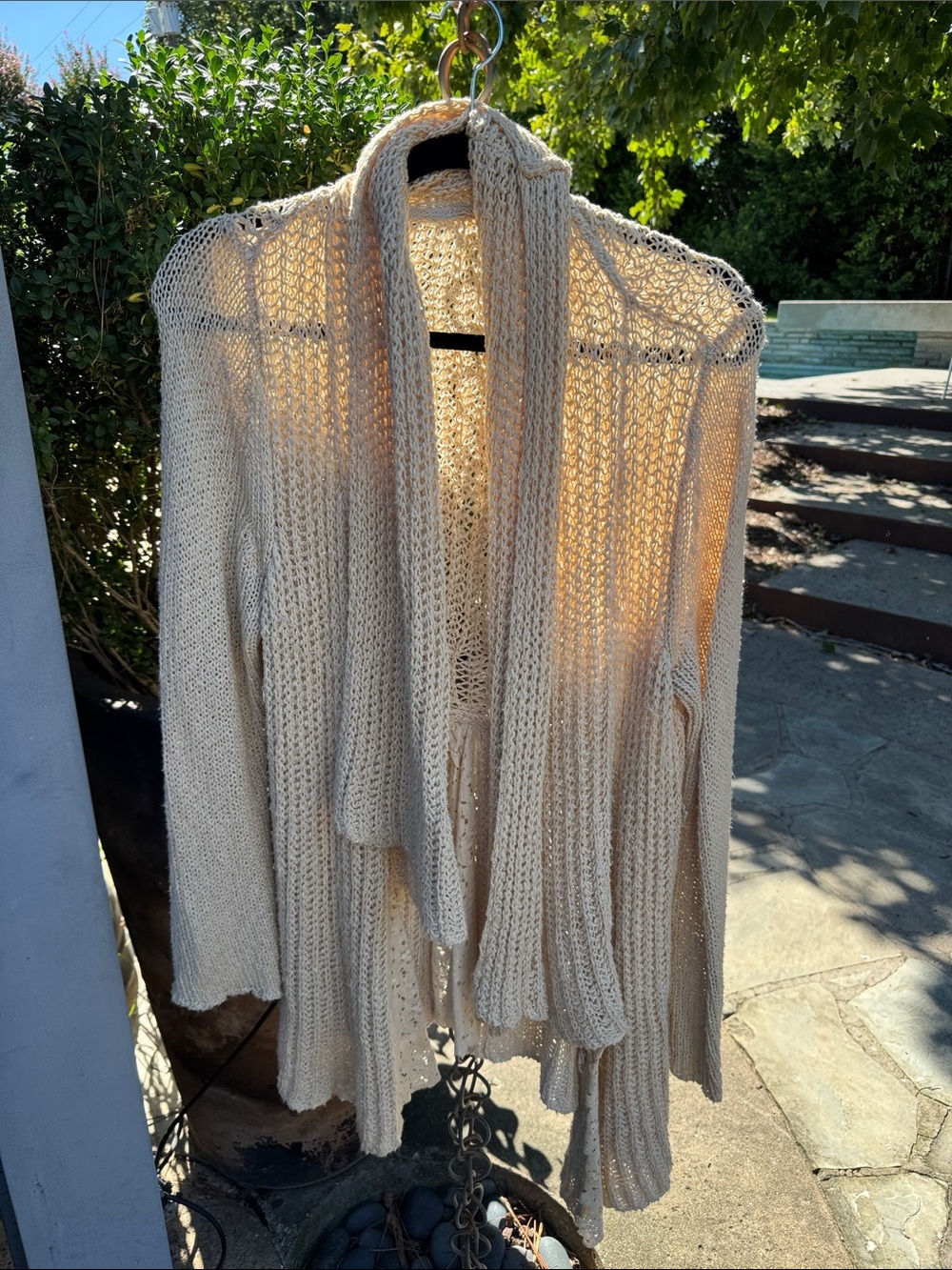 Anthropologie Cream Open Knit Relaxed Cardigan Sweater | Size Large